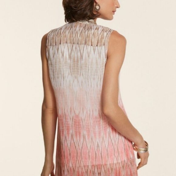 Chicos Vest sz S (0) Sheer Python Flowy sleeveless Champagne Sequin Peach Stripe - Picture 4 of 11